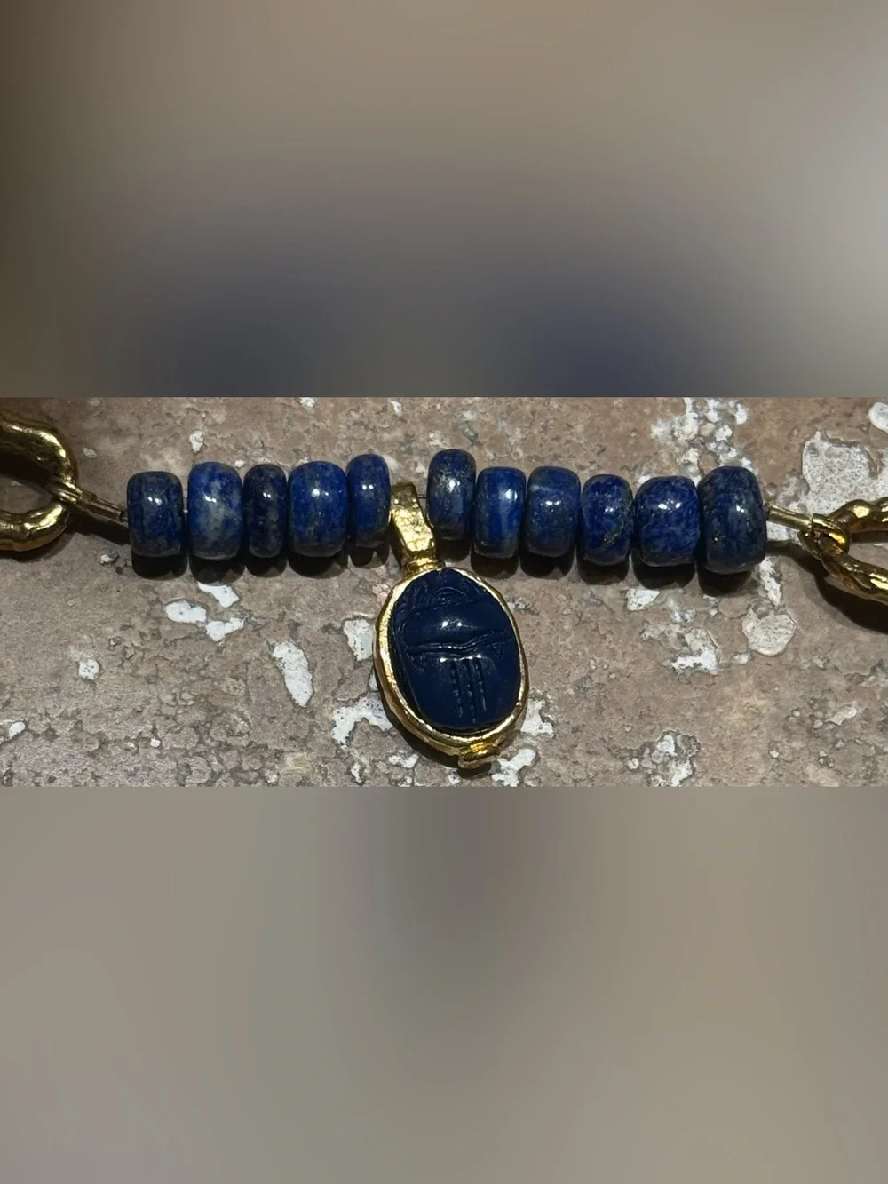 Cleopatra’s bling Lapis Lazuli Necklace with Gold Accents and Scarab Pendant